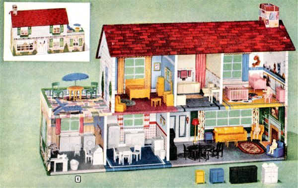 1 Inch Scale Red 1950's Dollhouse Kitchen Set