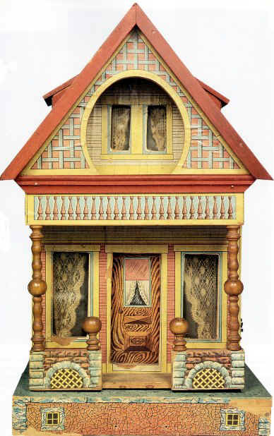 Antique British Dollhouse for Miniature Doll WONDERFUL G and J Lines Litho Wood w/ Chandeliers - Manor House circa 1910